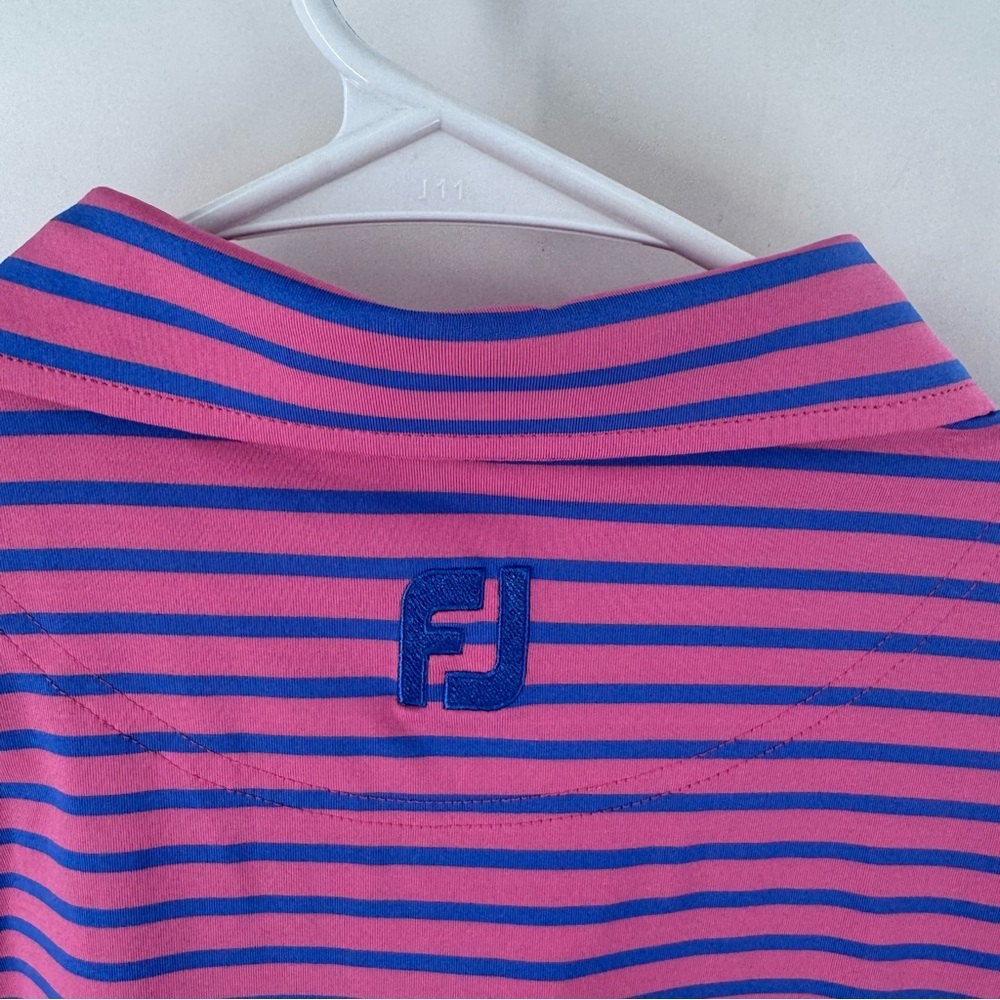 FootJoy Men's Polo with Pink and Blue Stripes‎ - Picture 5 of 7